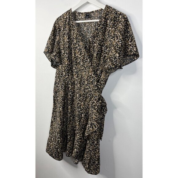 SHEIN Dress Women Short Sleeve Mini Ruffle V Neck Wrap Style Black Brown 12 Boho - Picture 12 of 13